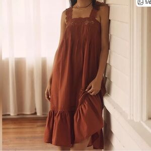 Anthropologie rust boho appliqué lace detail nap dress M Medium New